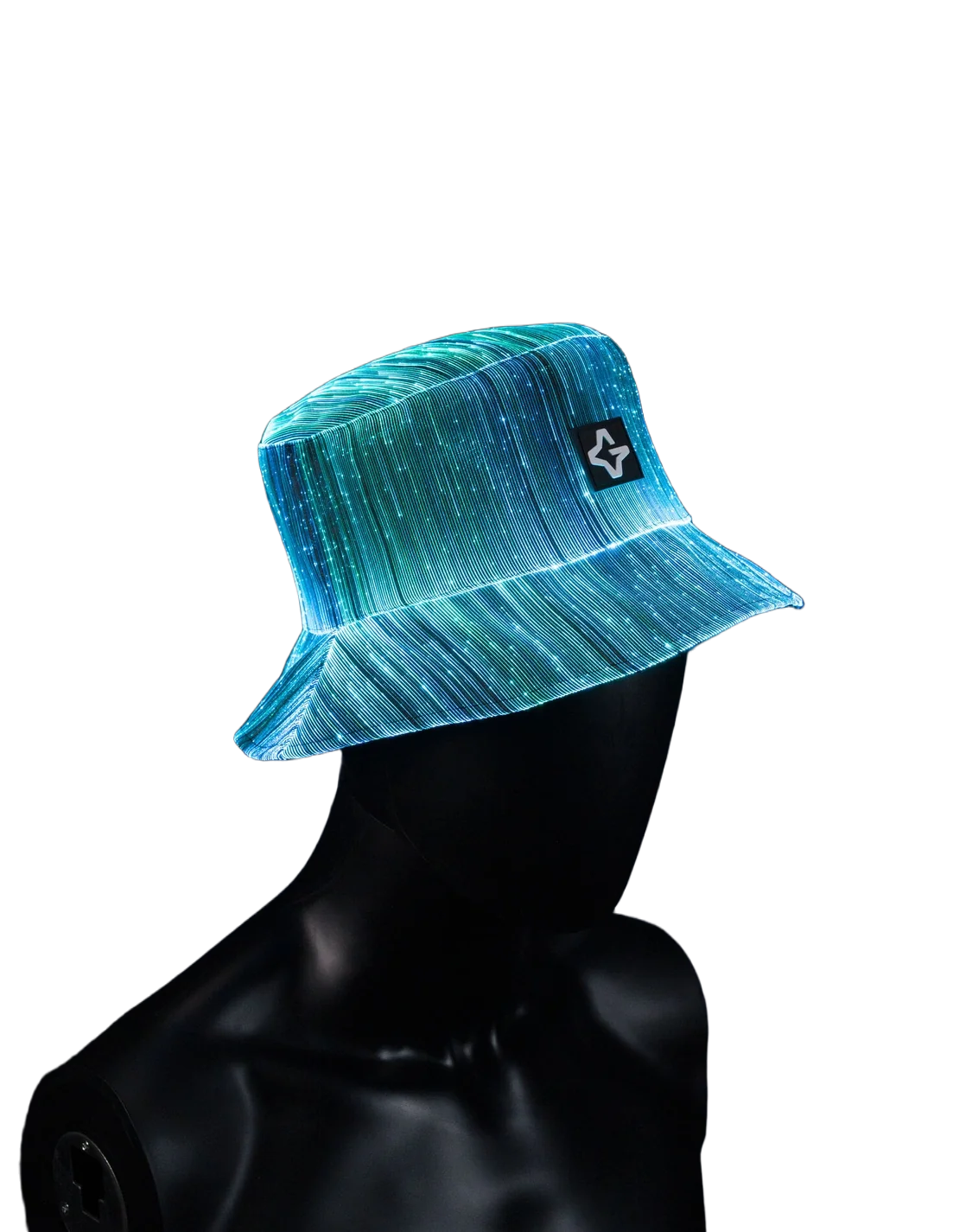 Cyan LED bucket hat svietiaci v tme
