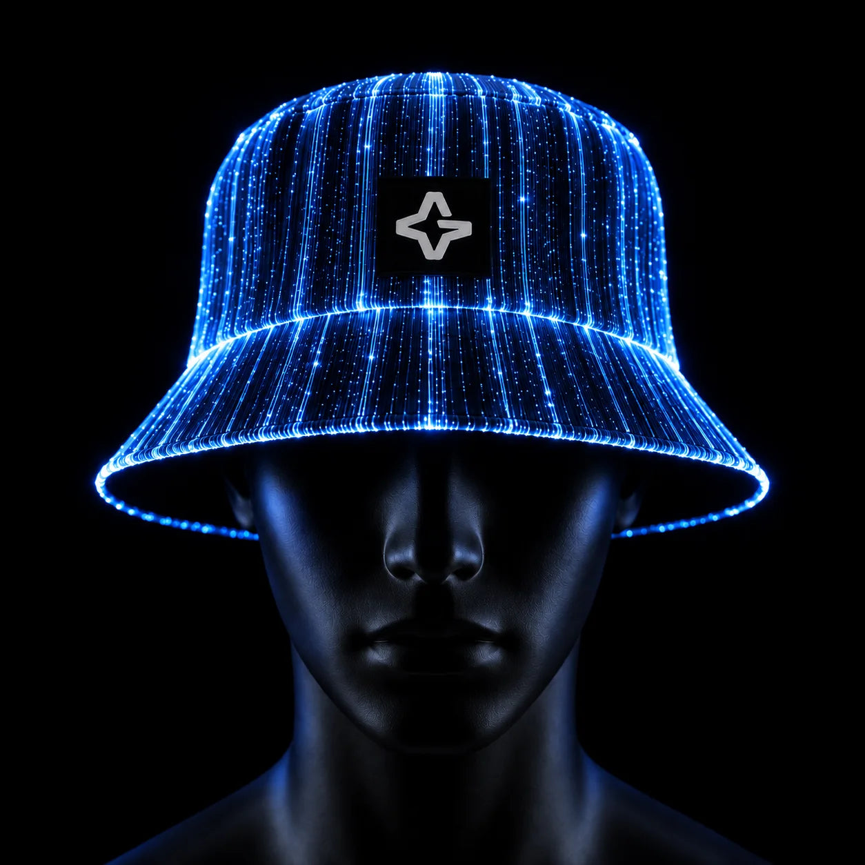 Model s LED bucket hatom v modrej farbe